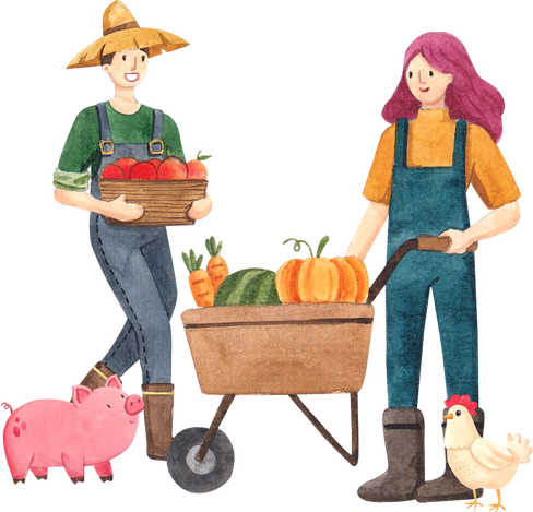 Farmer Couple with Harvest